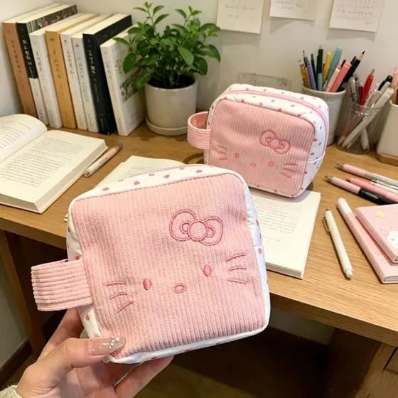 Coreia coreia Ins gato dos desenhos animados saco de armazenamento bonito rosa moeda carteira grande capacidade portátil