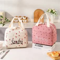 Bolsa Térmica de Veludo com Nome Personalizado, Lancheira Térmica, Bolsa Térmica para Crianças, Escola