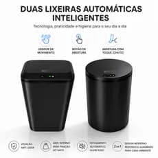 Kit Lixeiras Automáticas Inteligentes (Quadrada + Redonda) | Anti-Odor, Sem Toque
