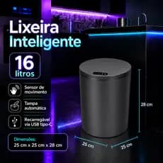 Lixeira Sensor Automática Inteligente de Banheiro Cozinha Escritório Capacidade 15 Litros