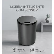 Lixeira Inteligente Automática 15L Sensor Movimento E Chute Recarregável USB Redonda Banheiro Quarto