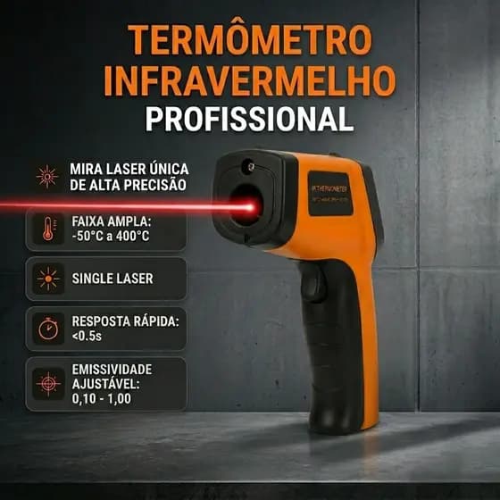Termômetro Infravermelho Digital -50 a 400C Emissividade Ajustável Laser Profissional Culinário Automotivo