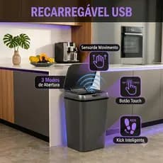 Lixeira Automática Inteligente 16L Sensor de Movimento Sem Toque Com Tampa Cozinha Banheiro Vedação Anti Odor