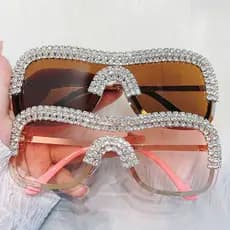 Óculos de sol diamante europeu americano exclusivo sem moldura corte borda óculos de sol de diamante de luxo de alta qua