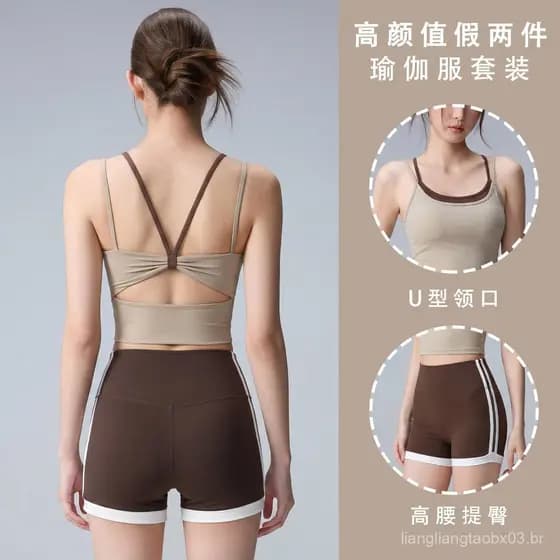 Top de Alcinha Feminino com Decote U e Costas Borboleta, Peça Única com Bojo, Roupa Esportiva Curta, Conjunto de Yoga, C