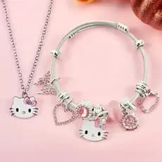 2 pçs/Set Sanrio Hello Kitty Acessórios Pulseira Bonito KT Gato Pulseira e Colar Adequado para Namorada Acessórios Legal