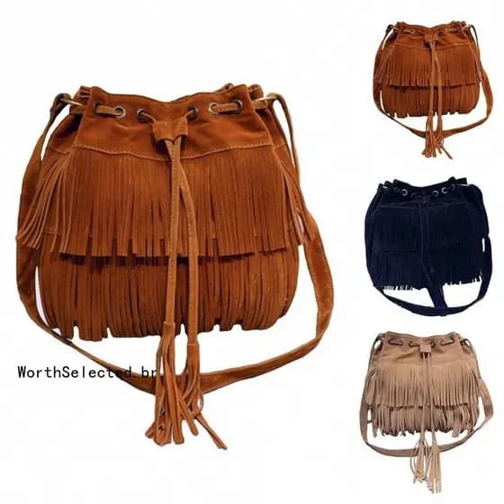 Mulheres Cor Sólida Franja Cordão Crossbody Ombro Camurça Bolsa O3VL