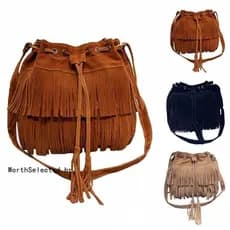 Mulheres Cor Sólida Franja Cordão Crossbody Ombro Camurça Bolsa O3VL