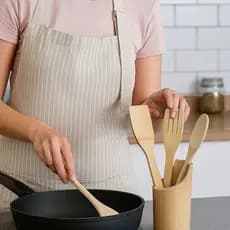 Kit de Utensílios em Bambu com 5 Peças para Cozinha