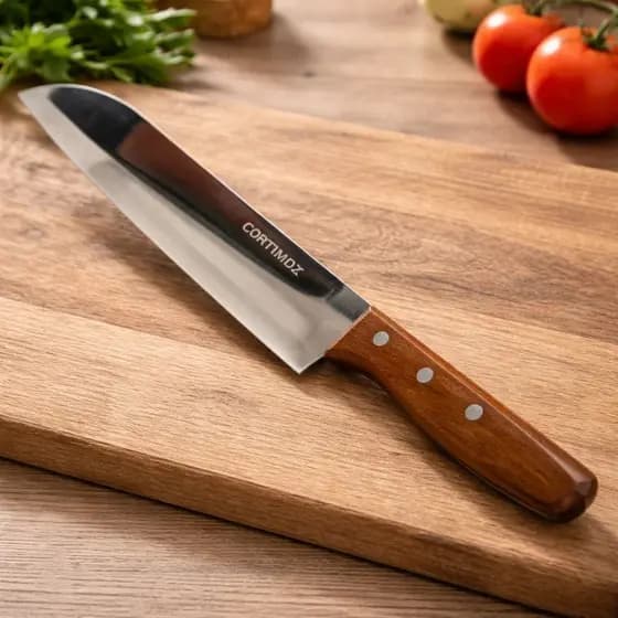 Faca com Cabo de Madeira e Lâmina Afiada para Cortar e Desossar Carnes