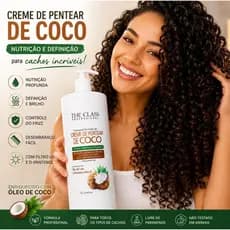 Creme de Pentear de Coco 1L Hidratação Intensa Definição de Cachos Anti Frizz Sem Enxágue