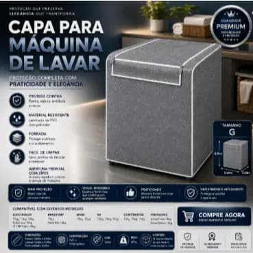 Capa Impermeavel Maquina Lavar Roupa Frente Ziper Resistente Protecao Lavanderia Cinza