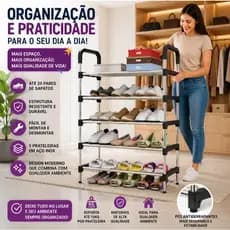 Sapateira 5 Prateleiras em Aço Reforçado — Design Compacto com Pés de 10 cm (Metal/Preta) até 20 pares
