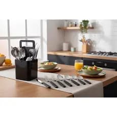 Kit Talheres Verona 25 Pecas Preto Vermelho Talher Jogo Completo Mesa Refeicao