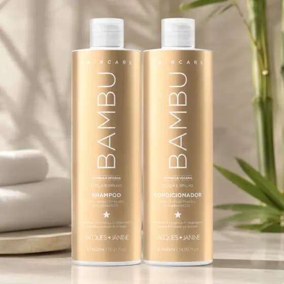 Kit HairCare Bambu Jacques Janine Shampoo 450ml + Condicionador 440ml Vegano Brilho Anti Volume