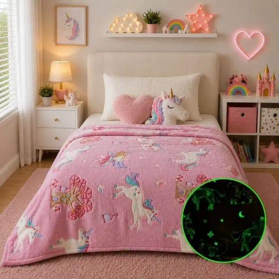 Manta Fluorescente Infantil Solteiro 200x150 Cobertor Que Brilha no Escuro