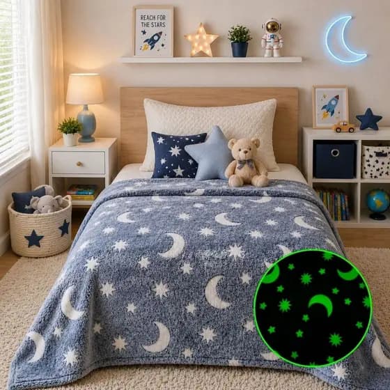 Cobertor Manta Brilha no Escuro 2,00x1,50Mts Antialérgico Coberta Mágica Infantil Fluorescente