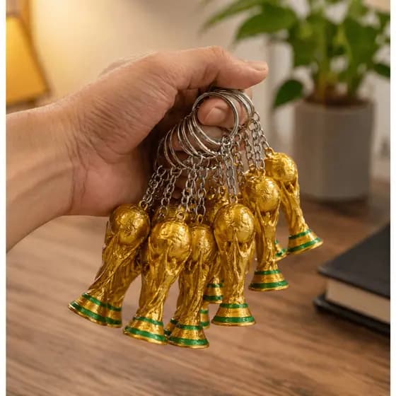 Kit Chaveiros Taça Troféu Copa Do Mundo Miniatura Dourada Metal Presente Criativo Futebol Lembrancinha
