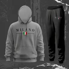 Conjunto De Moletom Estampado Milano Italia Kit Calça E Blusa De Frio Flanelado Canguru Com Capuz