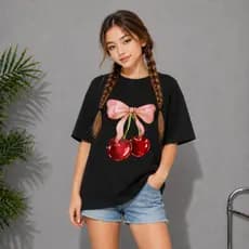 Camiseta Infantil Menina Blusinha Estampada Cherry Cereja Modinha Camiseta Luxo Algodão