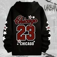 Moletom Canguru Masculino Chicago 23 Streetwear Basquete Estampado Básico Dia a Dia Unissex