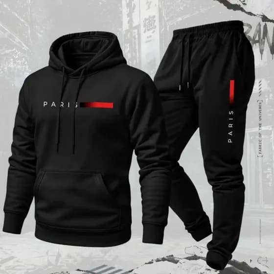 Conjunto Masculino De Frio Paris Calça E Moletom Canguru Com Capuz e Bolso Flanelado