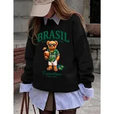 Moletom Feminino Casual Academy Ursinho Moda Inverno Estilo Gringo Blogueirinha