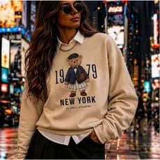 Moletom Feminino Casul New York Classic Academy Ursinho Looks Gringos Blusa Flanelada