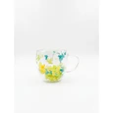 Xícara De Vidro Parede Dupla Com Flores Artificiais - 150 Ml