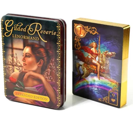 Caixa De Lata De 10x6.3 Cm Com Jogo De Cartas De Tarô Lenormand Gold Edge 66WT
