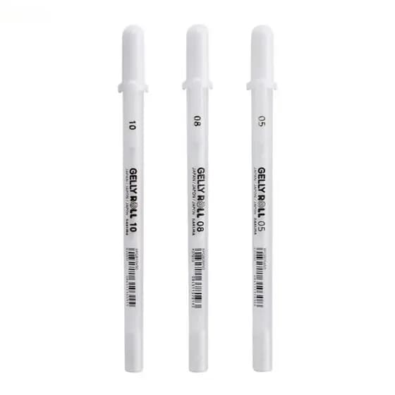 [Rhian] Caneta Gelly Roll Cor Branca 0.5mm 0.8mm 1.0mm Canetas De Linha De Pintura Artística Em Papelão Preto De Alta Lu