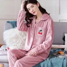 Pijamas femininos pijamas de lã Coral engrossados pijamas de flanela quente mulheres podem usar fora bonitos Homewear