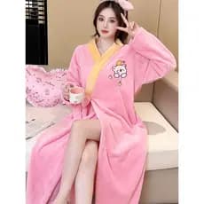 Pijama Feminino De Flanela De Manga Comprida Quente De Veludo coral Espesso