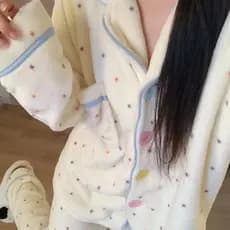 Pijamas femininos Coral velo bolinhas bonito dos desenhos animados menina flanela mais velo engrossado conjunto