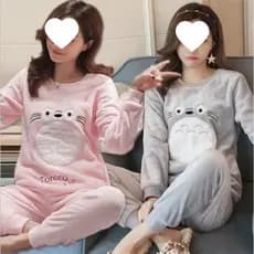 Estritamente selecionado engrossado pijamas feminino flanela de manga comprida dos desenhos animados estudante Coral vel