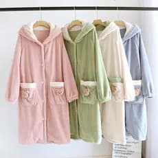 Camisola dos desenhos animados feminina Coral velo quente engrossado longo roupão Homewear flanela bonito pijamas soltos