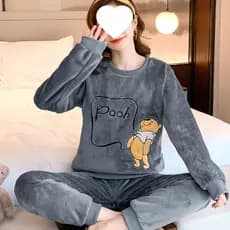 Pijama feminino de flanela estritamente selecionado, desenho animado coreano, manga comprida, fofo, lã Coral, doce, femi