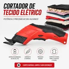 Tesoura para Tecido Elétrica Recarregável Bateria interna corta tecido couro papel plástico pano
