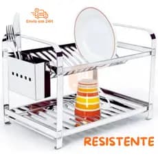 Escorredor de Louça 16 Pratos Com Bandeja e Porta Talheres em Aço Inox Organização Premium
