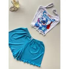 Babydoll feminino| Babydoll stitch azul baby doll curto babydoll simples