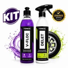Kit V-Floc 500ml + Delet 500ml Vonixx, Shampoo Automotivo + Limpa Pneus Vonixx