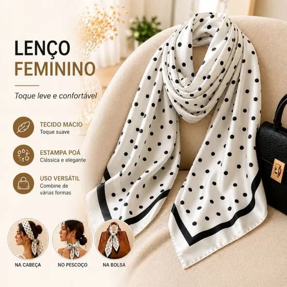 Lenço Quadrado Feminino 90x90cm Cetim Toque Suave Elegante e Versátil