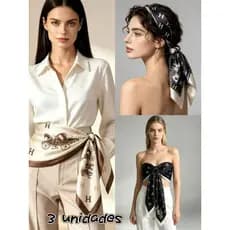 Lenço Feminino de Seda Pura 90x90cm Luxo Elegante Versátil Moda Feminina Chic Várias Formas de Uso