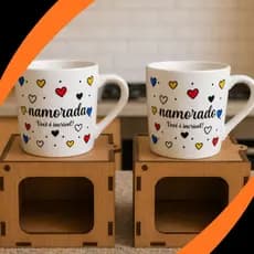 Caneca Xícara Personalizada Dia dos Namorados 290ml em Porcelana com Caixinha MDF Presente Romântico