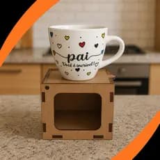 Caneca Xícara Personalizada Pai em Porcelana 75ml com Caixinha Decorativa MDF presente pai
