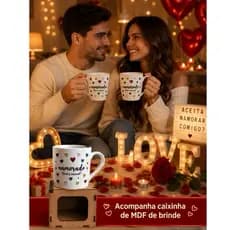 Caneca Dia dos Namorados Personalizada Porcelana 290ml- Caixinha MDF Romântico Presente Copo Xícara