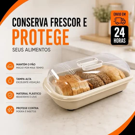 Porta Pão Com Tampa Transparente Cesto De Pão Boleira Retangular Plástico Café Da Manhã
