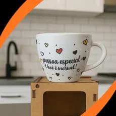 Caneca Xícara Copo Personalizada Pessoa Especial Porcelana 75ml com Caixinha Decorativa MDF presente