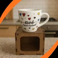 Caneca Xícara Personalizada Avó em Porcelana 75ml com Caixinha Decorativa MDF presente avo