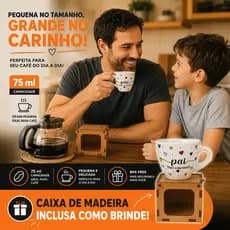 Caneca Xícara Personalizada Pai em Porcelana 75ml com Caixinha Decorativa MDF presente dia dos pais